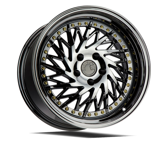 DS31895510035VB_D - Aodhan DS03 (Driver Side) 18X9.5 5X100 ET 35mm Black Vacuum with Gold Rivets - Aodhan Wheels Canada
