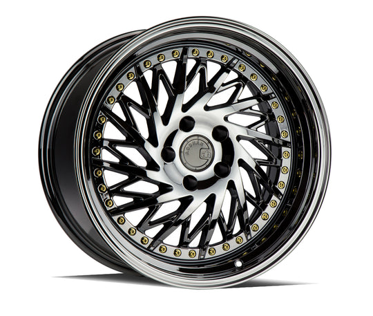 DS31895510035VB_D - Aodhan DS03 (Driver Side) 18X9.5 5X100 ET 35mm Black Vacuum with Gold Rivets - Aodhan Wheels Canada