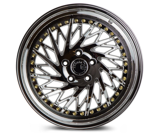 DS31895510035VC_D - Aodhan DS03 (Driver Side) 18X9.5 5X100 ET 35mm Vacuum Chrome with Gold Rivets - Aodhan Wheels Canada