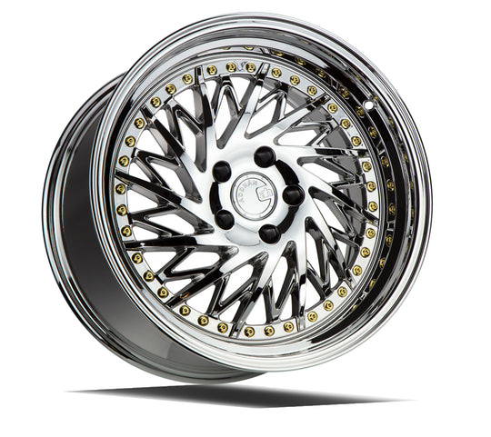 DS31895510035VC_D - Aodhan DS03 (Driver Side) 18X9.5 5X100 ET 35mm Vacuum Chrome with Gold Rivets - Aodhan Wheels Canada