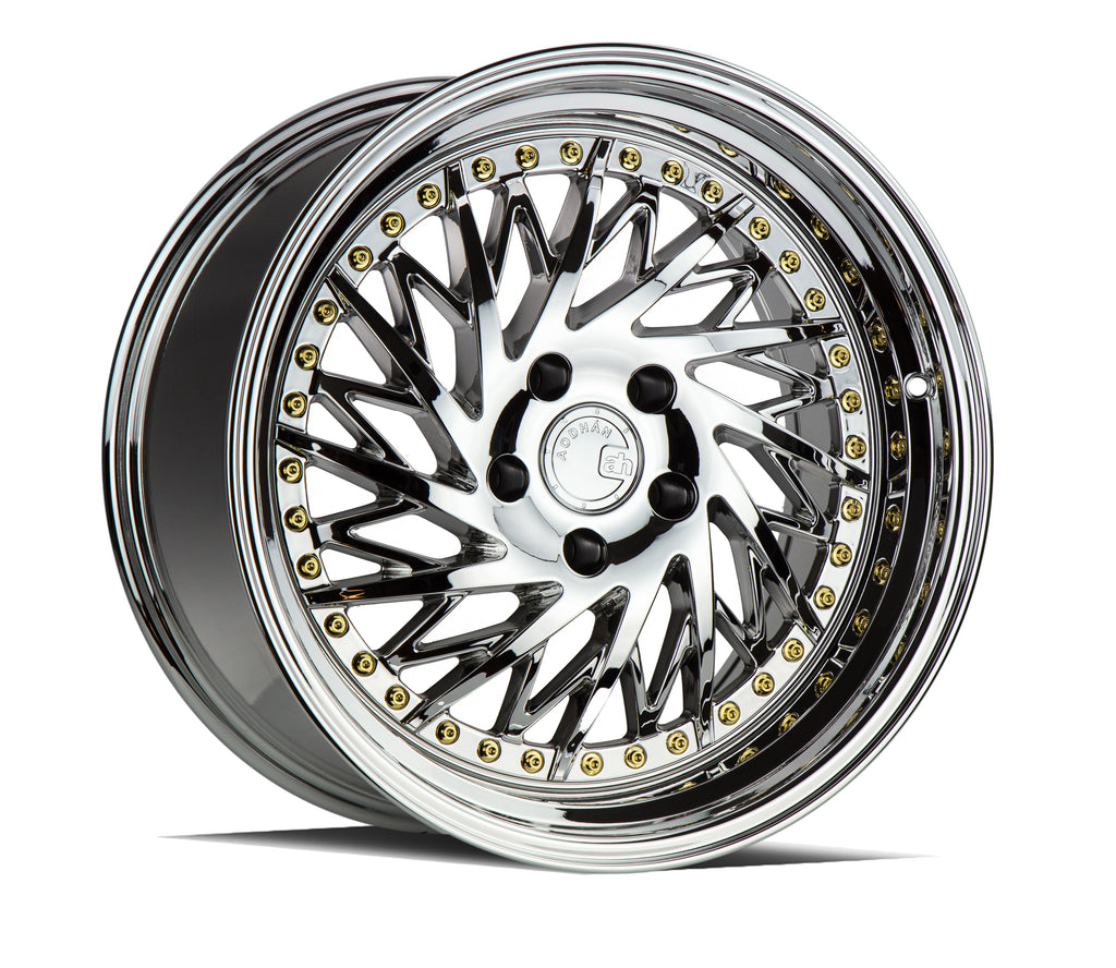 DS31895510035VC_D - Aodhan DS03 (Driver Side) 18X9.5 5X100 35mm Vacuum Chrome w/Gold Rivets - Aodhan Wheels Canada