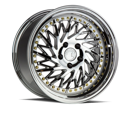 DS31895510035VC_D - Aodhan DS03 (Driver Side) 18X9.5 5X100 ET 35mm Vacuum Chrome with Gold Rivets - Aodhan Wheels Canada