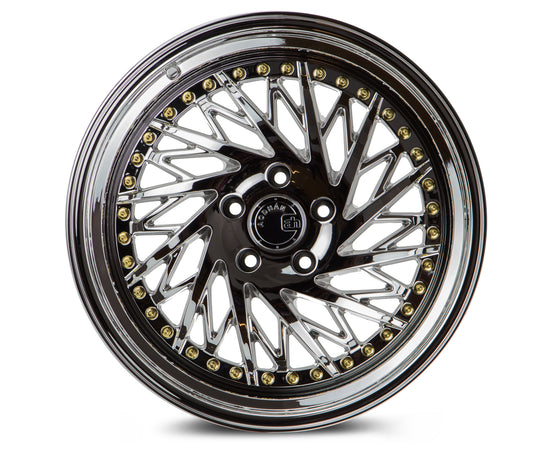 DS31895510035VC_P - Aodhan DS03 (Passenger Side) 18X9.5 5X100 ET 35mm Vacuum Chrome with Gold Rivets - Aodhan Wheels Canada