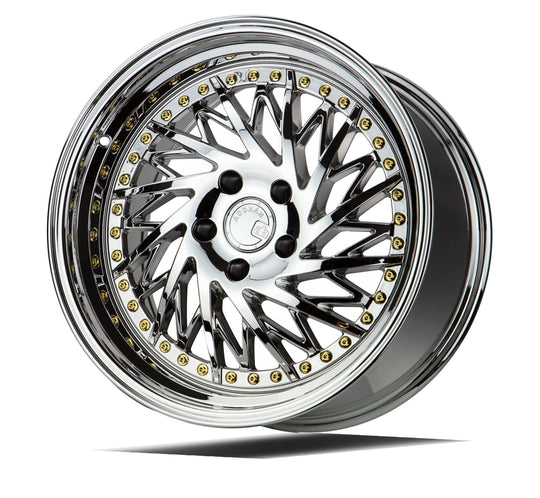 DS31895510035VC_P - Aodhan DS03 (Passenger Side) 18X9.5 5X100 ET 35mm Vacuum Chrome with Gold Rivets - Aodhan Wheels Canada