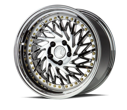 DS31895510035VC_P - Aodhan DS03 (Passenger Side) 18X9.5 5X100 ET 35mm Vacuum Chrome with Gold Rivets - Aodhan Wheels Canada