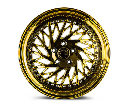 DS31895510035VG_D - Aodhan DS03 (Driver Side) 18X9.5 5X100 ET 35mm Gold Vacuum with Chrome Rivets - Aodhan Wheels Canada