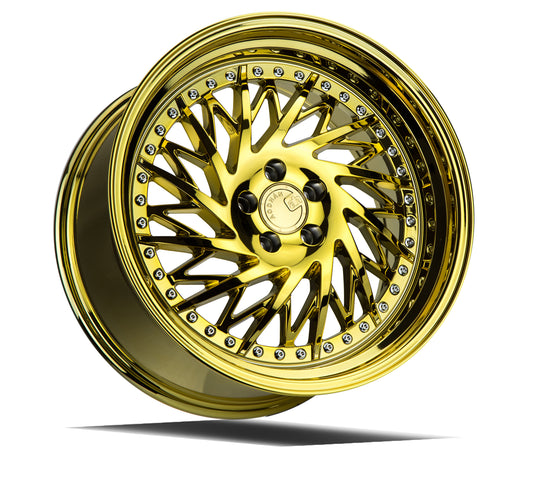 DS31895510035VG_D - Aodhan DS03 (Driver Side) 18X9.5 5X100 ET 35mm Gold Vacuum with Chrome Rivets - Aodhan Wheels Canada