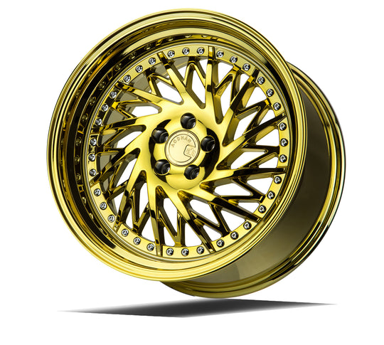 DS31895510035VG_P - Aodhan DS03 (Passenger Side) 18X9.5 5X100 ET 35mm Gold Vacuum with Chrome Rivets - Aodhan Wheels Canada