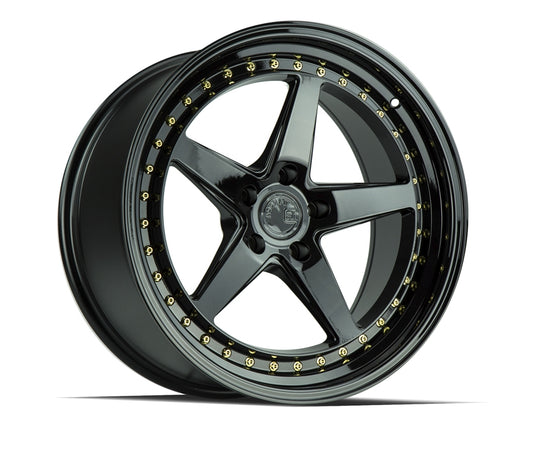 DS51885510035GB - Aodhan DS05 18X8.5 5X100 ET 35mm Gloss Black with Gold Rivets - Aodhan Wheels Canada