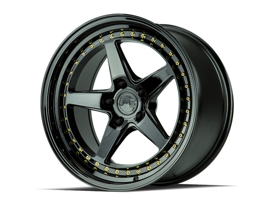 DS51895510035GB - Aodhan DS05 18X9.5 5X100 ET 35mm Gloss Black with Gold Rivets - Aodhan Wheels Canada