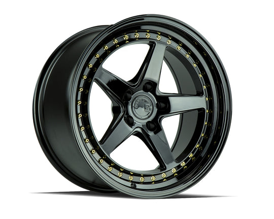 DS51895510035GB - Aodhan DS05 18X9.5 5X100 ET 35mm Gloss Black with Gold Rivets - Aodhan Wheels Canada