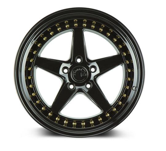 DS51895511415GB - Aodhan DS05 18X9.5 5X114.3 ET 15mm Gloss Black with Gold Rivets - Aodhan Wheels Canada