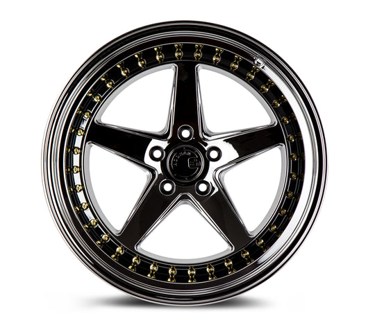 DS51895511430VB - Aodhan DS05 18X9.5 5X114.3 ET 30mm Black Vacuum with Gold Rivets - Aodhan Wheels Canada