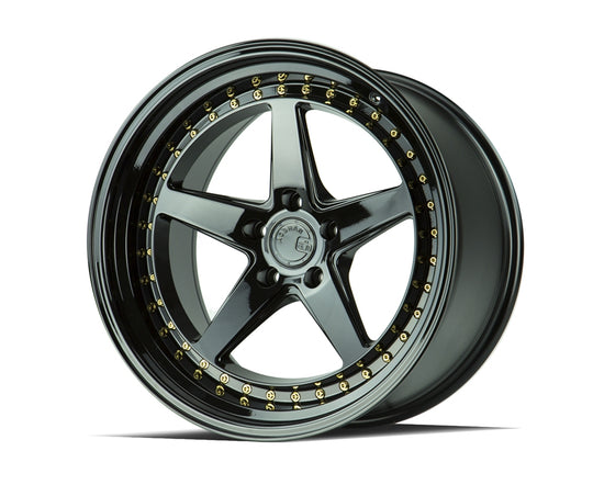 DS51911511422GB - Aodhan DS05 19X11 5X114.3 ET 22mm Gloss Black with Gold Rivets - Aodhan Wheels Canada