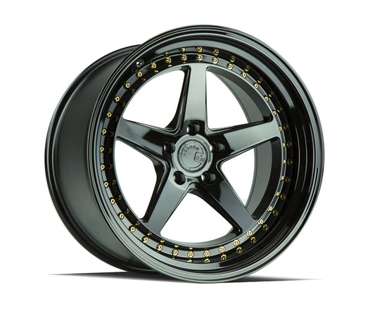 DS51911511422GB - Aodhan DS05 19X11 5X114.3 ET 22mm Gloss Black with Gold Rivets - Aodhan Wheels Canada