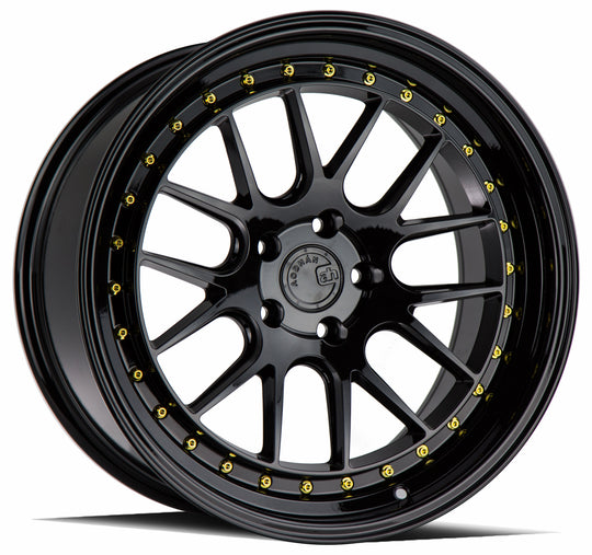 DS61885510035GB - Aodhan DS06 18X8.5 5X100 ET 35mm Gloss Black with Gold Rivets - Aodhan Wheels Canada