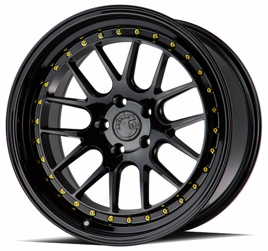 DS61885511435GB - Aodhan DS06 18X8.5 5X114.3 ET 35mm Gloss Black with Gold Rivets - Aodhan Wheels Canada