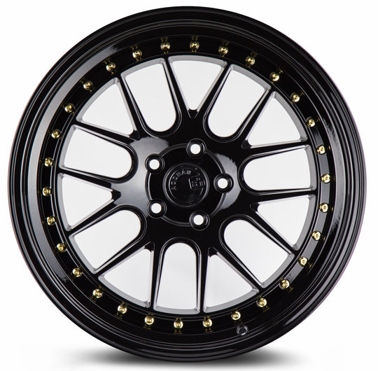 DS61895511422GB - Aodhan DS06 18X9.5 5X114.3 ET 22mm Gloss Black with Gold Rivets - Aodhan Wheels Canada