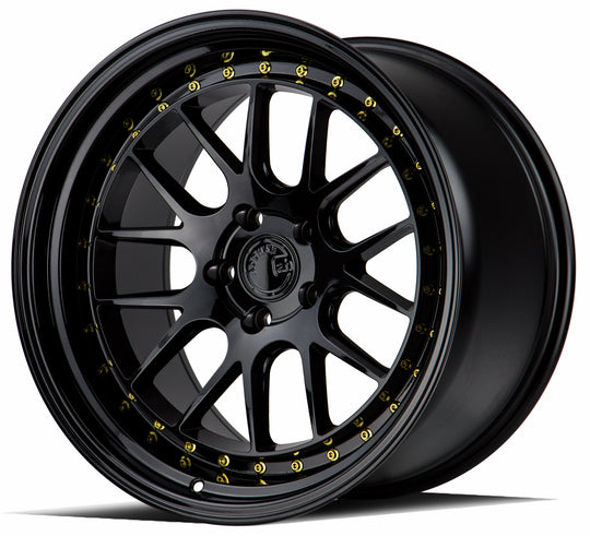 DS61911511415GB - Aodhan DS06 19X11 5X114.3 ET 15mm Gloss Black with Gold Rivets - Aodhan Wheels Canada