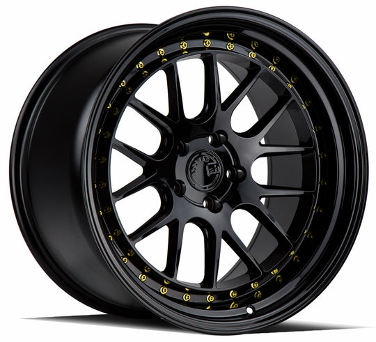 DS61911511415GB - Aodhan DS06 19X11 5X114.3 ET 15mm Gloss Black with Gold Rivets - Aodhan Wheels Canada