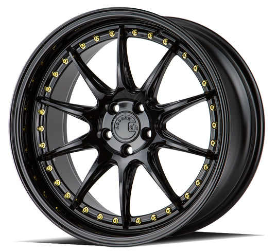 DS71885510035GB - Aodhan DS07 18X8.5 5X100 ET 35mm Gloss Black with Gold Rivets - Aodhan Wheels Canada