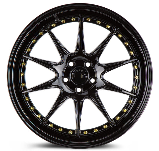 DS71885511435GB - Aodhan DS07 18X8.5 5X114.3 ET 35mm Gloss Black with Gold Rivets - Aodhan Wheels Canada