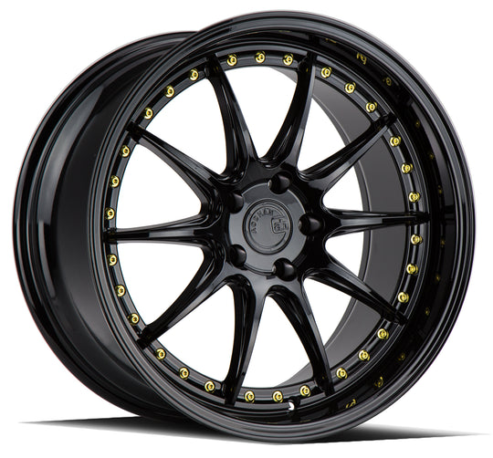 DS71895511415GB - Aodhan DS07 18X9.5 5X114.3 ET 15mm Gloss Black with Gold Rivets - Aodhan Wheels Canada