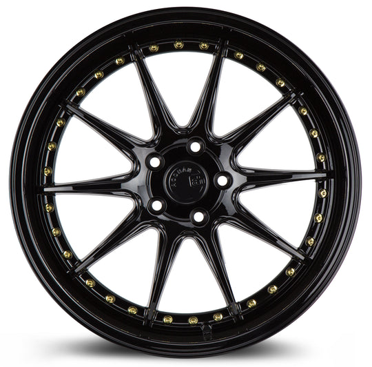 DS71895511422GB - Aodhan DS07 18X9.5 5X114.3 ET 22mm Gloss Black with Gold Rivets - Aodhan Wheels Canada