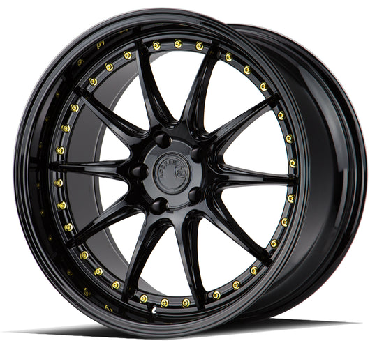 DS71895511430GB - Aodhan DS07 18X9.5 5X114.3 ET 30mm Gloss Black with Gold Rivets - Aodhan Wheels Canada