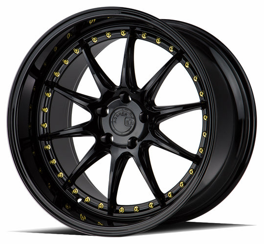 DS71911511415GB - Aodhan DS07 19X11 5X114.3 ET 15mm Gloss Black with Gold Rivets - Aodhan Wheels Canada