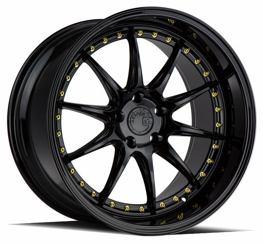 DS71911511415GB - Aodhan DS07 19X11 5X114.3 ET 15mm Gloss Black with Gold Rivets - Aodhan Wheels Canada