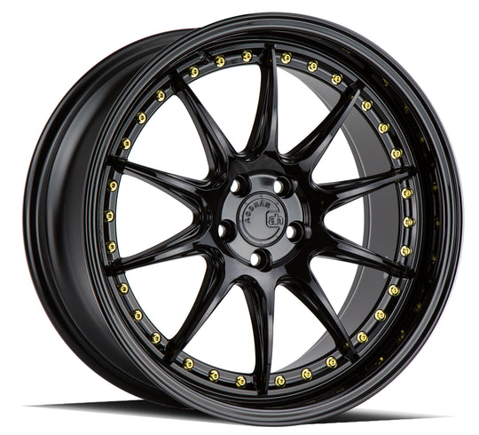 DS71985511435GB - Aodhan DS07 19X8.5 5X114.3 ET 35mm Gloss Black with Gold Rivets - Aodhan Wheels Canada