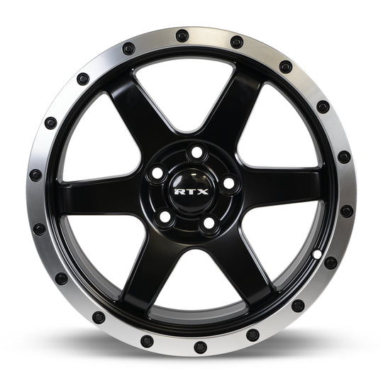 83014 - RTX Dakar 17X8 5X114.3 35mm Satin Black Machined Edge Lip - RTX Wheels Canada