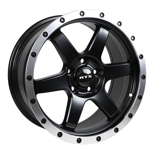 83014 - RTX Dakar 17X8 5X114.3 35mm Satin Black Machined Edge Lip - RTX Wheels Canada