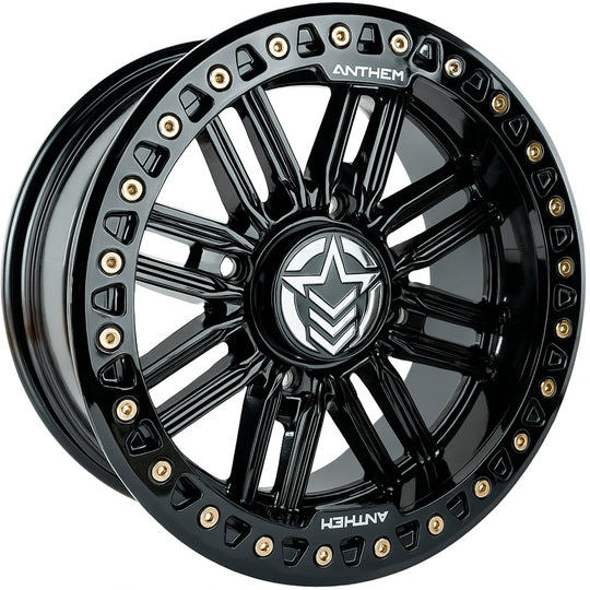 B751157045043 - Anthem Equalizer Beadlock UTV 15X7 4X156 13mm Gloss Black Milled - Anthem Wheels Canada