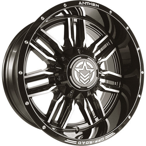 A755202058947 - Anthem Equalizer 20X12 5X139.7 / 5X127 -44mm Gloss Black With Gray - Anthem Wheels Canada