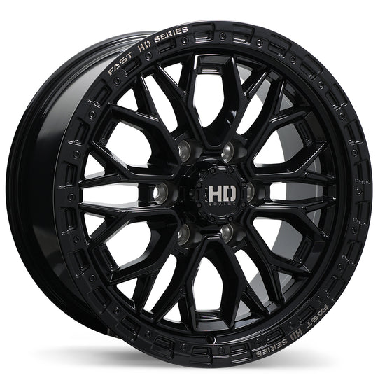 F276-1890-83BH+30F951 - Fast HD Muramasa 18X9 6X139.7 ET 30MM Gloss Black with Grey Milling - Fast HD Wheels Canada