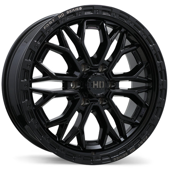 F276-2090-83BH+30F951 - Fast HD Muramasa 20X9 6X139.7 ET 30MM Gloss Black with Grey Milling - Fast HD Wheels Canada