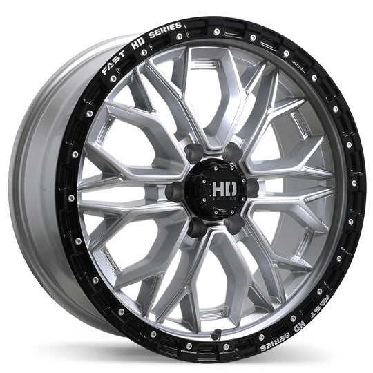 F276-2090-83SB+30C842 - Fast HD Muramasa 20X9 6X139.7 ET 30MM Gloss Silver with Black Lip - Fast HD Wheels Canada