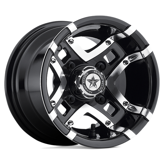 FA-123-M - Fairway Alloys FA123 Prestige 10X7 4X101.6 -25 mm Gloss Black Machined - Fairway Alloys Wheels Canada