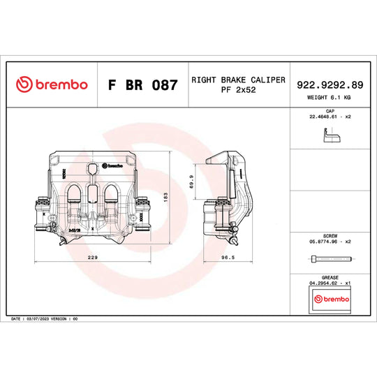 FBR087 Brembo Disc Brake Caliper LCV Brembo Brake Canada