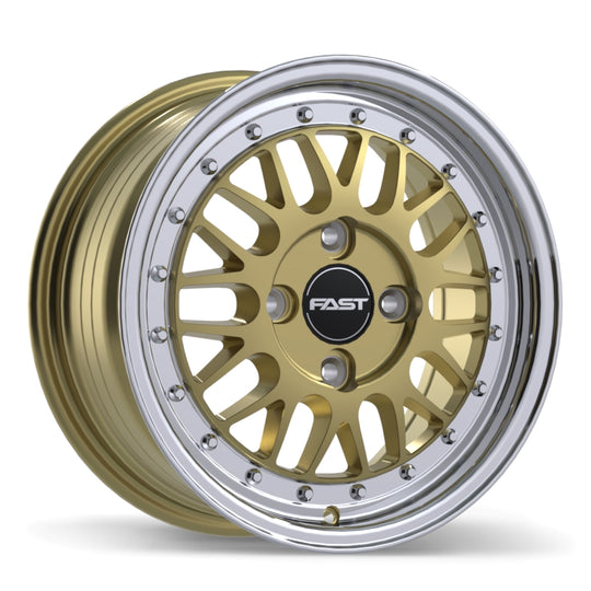 FR01-1570-74DP+25C726 - Fast Wheels FR01 15X7.0 4X110 ET 25mm Gloss Gold with Machined Lip - Fast Wheels Wheels Canada