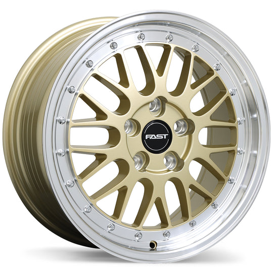 FR01-1780-61DP+45C726 - Fast Wheels FR01 17X8.0 5X120.65 ET 45mm Gloss Gold with Machined Lip - Fast Wheels Wheels Canada