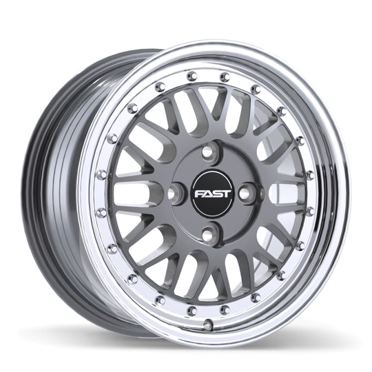 FR01-1570-49MP+40C726 - Fast Wheels FR01 15X7.0 4X100 ET 40mm Gloss Gunmetal with Machined Lip - Fast Wheels Wheels Canada