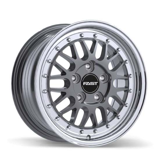 FR01-1570-44MP+25C726 - Fast Wheels FR01 15X7.0 5X112 ET 25mm Gloss Gunmetal with Machined Lip - Fast Wheels Wheels Canada
