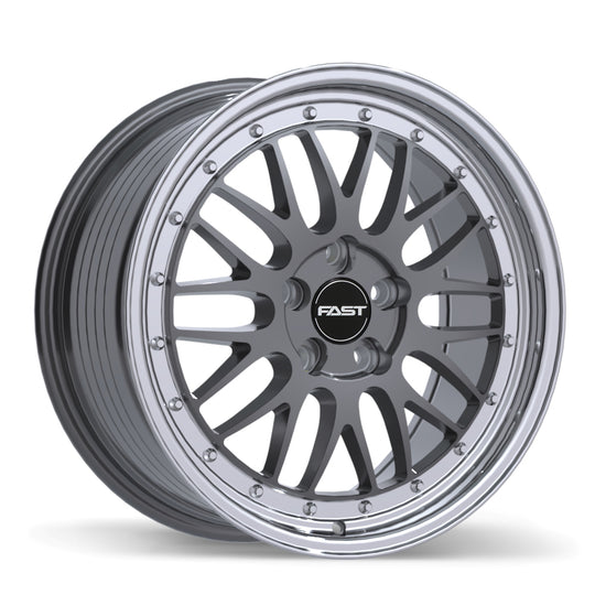 FR01-1885-44MP+35C726 - Fast Wheels FR01 18X8.5 5X112 ET 35mm Gloss Gunmetal with Machined Lip - Fast Wheels Wheels Canada
