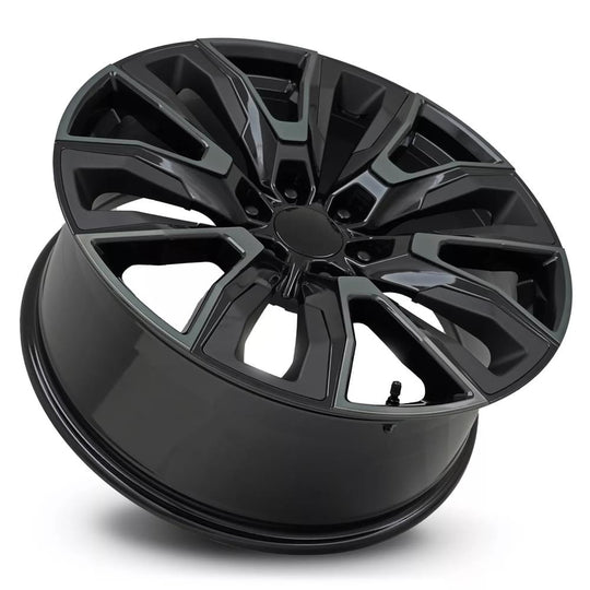 207410316518 - Factory Reproductions FR 207 24X10 6X139.7 31mm Gloss Black Machined Face with Dark Tint and Satin Black Inserts - Factory Reproductions Wheels Canada