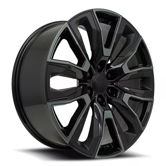 207410316518 - Factory Reproductions FR 207 24X10 6X139.7 31mm Gloss Black Machined Face with Dark Tint and Satin Black Inserts - Factory Reproductions Wheels Canada