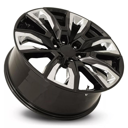 207290286512 - Factory Reproductions FR 207 22X9 6X139.7 28mm Gloss Black with Chrome Inserts - Factory Reproductions Wheels Canada