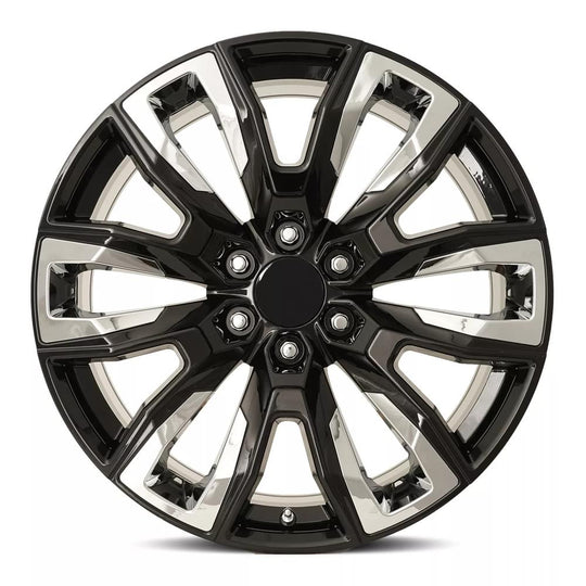 207410316512 - Factory Reproductions FR 207 24X10 6X139.7 31mm Gloss Black with Chrome Inserts - Factory Reproductions Wheels Canada